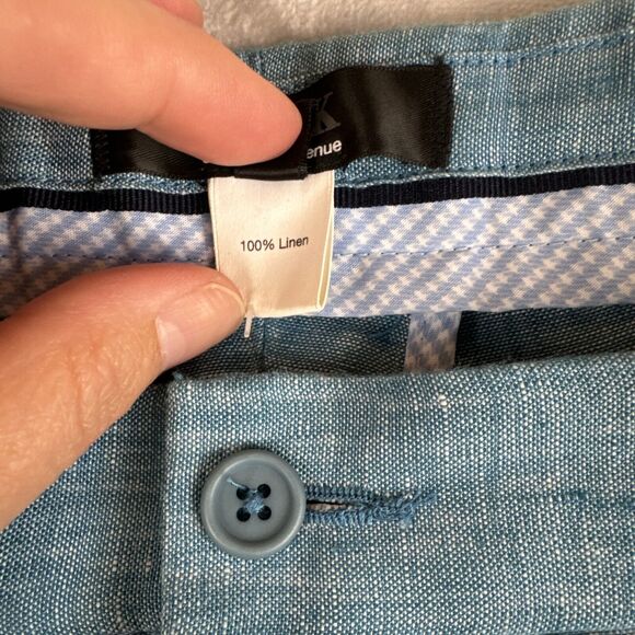 Black by Saks Fifth Avenue Men's Linen Shorts Size W40 Flat Front Blue (0710) - Picture 3 of 11